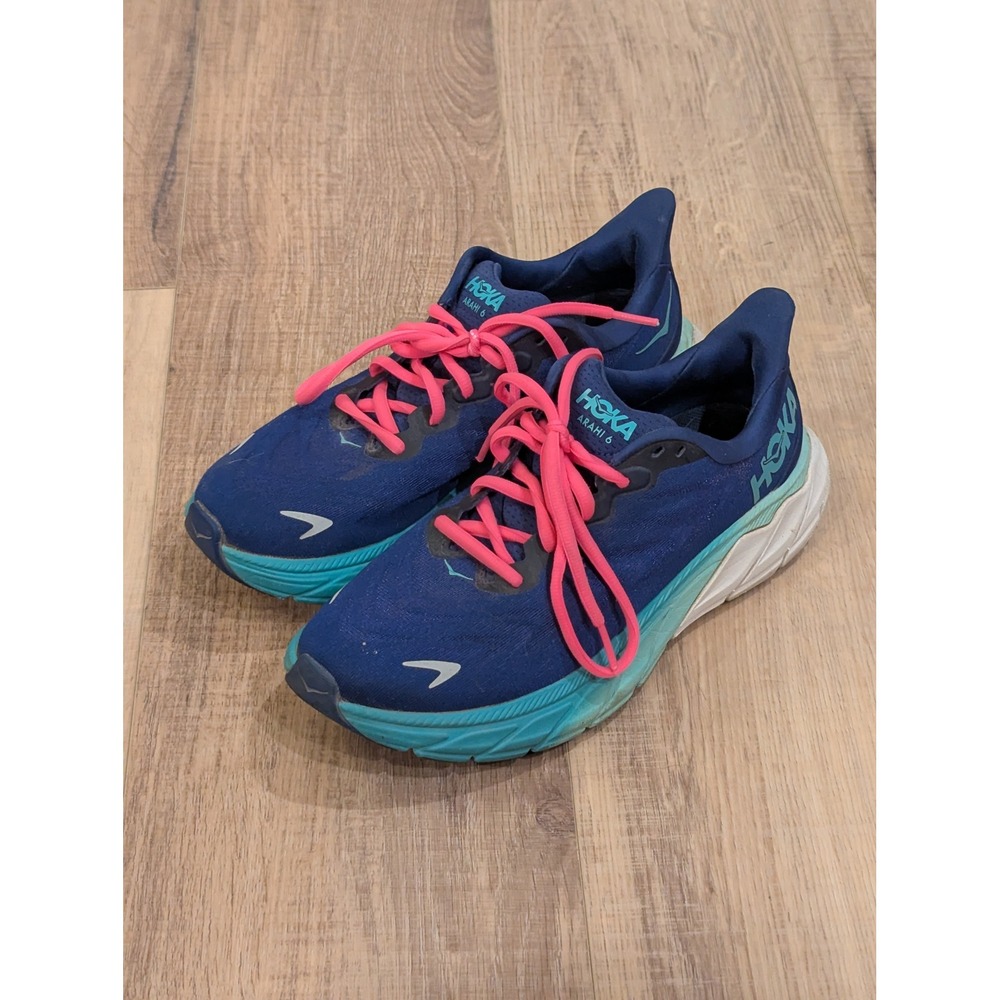 HOKA Arahi 6 Womens Size 8 Running Shoes Navy Blue Teal Pink Stability 1123195